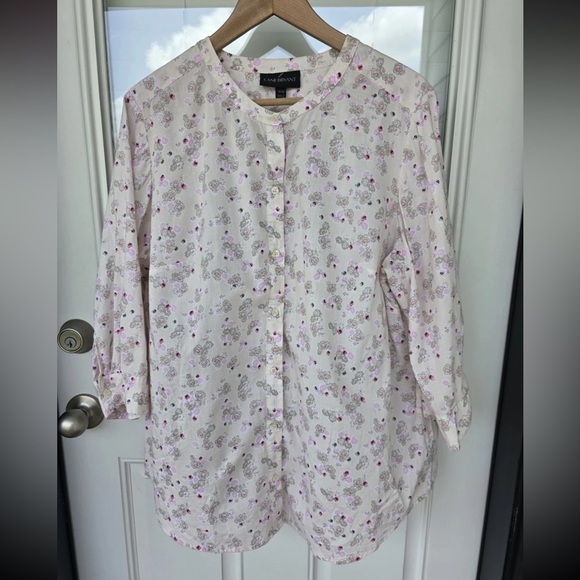 Lane Bryant Floral Button-Up Shirt  18/20 Womens Collarless Long Sleeve Normcore - Picture 4 of 10